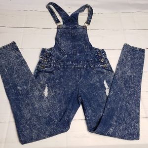 Chiqle Junior's Distressed Acid Wash Denim Overalls Large